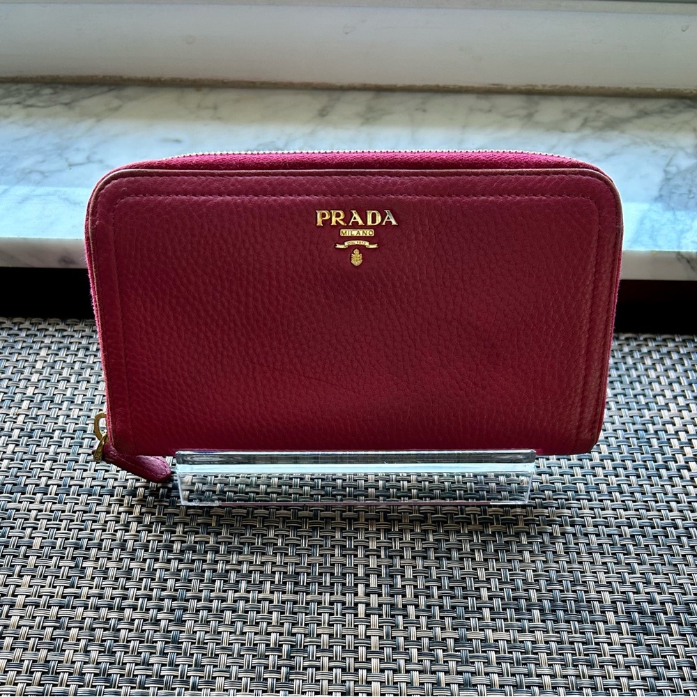 Prada Pink Pebbled Leather Zip Wallet